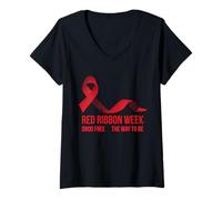 Donna Indossiamo la consapevolezza della Settimana del Nastro Rosso Rosso Ottobre Senza Droghe Maglietta con Collo a V