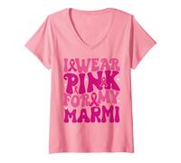 Donna Indosso Il Rosa per i Miei Bambini Marmi per la sensibilizzazione al Cancro al Seno Maglietta con Collo a V