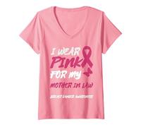 Donna INDOSSO Il Rosa per MIA Madre in Legge CONSAPEVOLEZZA del Cancro al Seno Maglietta con Collo a V