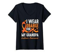 Donna Indosso l'arancione per il sostegno alla consapevolezza della leucemia di mio nonno Maglietta con Collo a V