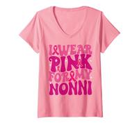 Donna Indosso Rosa per i Miei Bambini Nonni per la consapevolezza del Cancro al Seno Maglietta con Collo a V