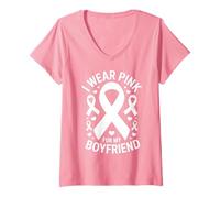 Donna Indosso Rosa per la consapevolezza del Cancro del Mio Ragazzo Maglietta con Collo a V
