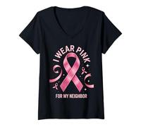 Donna Indosso Rosa per la consapevolezza del Cancro del Mio Vicino Maglietta con Collo a V