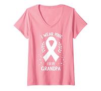 Donna Indosso Rosa per la consapevolezza del Cancro di Mio Nonno Maglietta con Collo a V