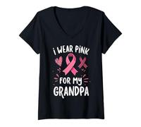 Donna Indosso Rosa per la consapevolezza del Cancro di Mio Nonno Maglietta con Collo a V