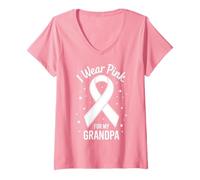 Donna Indosso Rosa per la consapevolezza del Cancro di Mio Nonno Maglietta con Collo a V