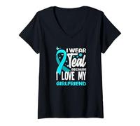 Donna Indosso Teal Because I Love My Girlfriend Cancro cervicale Maglietta con Collo a V