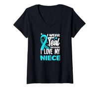 Donna Indosso Teal Because I Love My Niece Cancro cervicale Maglietta con Collo a V