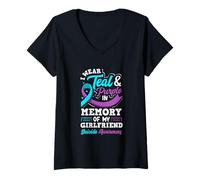 Donna Indosso Teal E Viola in Memoria della Mia Ragazza Maglietta con Collo a V