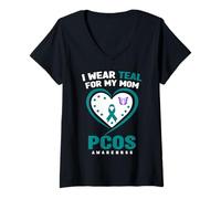 Donna Indosso Teal per La Mia Mamma PCOS Awareness Maglietta con Collo a V