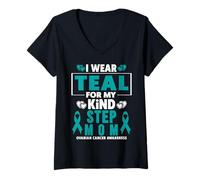 Donna Indosso Teal per la mia matrigna ovarico consapevolezza del Cancro Maglietta con Collo a V