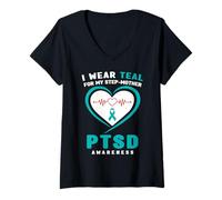 Donna Indosso Teal per la mia matrigna PTSD consapevolezza Maglietta con Collo a V
