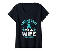 Donna Indosso Teal Per Mia Moglie PTSDAwareness Veterano Militare Maglietta con Collo a V