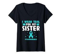 Donna Indosso Teal Per Mia Sorella PTSDAwareness Veterano Militare Maglietta con Collo a V