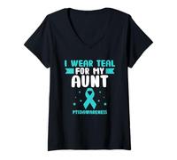 Donna Indosso Teal Per Mia Zia PTSDAwareness Veterano Militare Maglietta con Collo a V