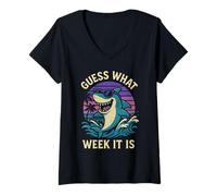 Donna Indovina Che Settimana è Fantastico Shark Ocean Maglietta con Collo a V