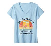 Donna Indovina Cosa? Mimosa Girls Are Here - Retro Brunch Party Squad Maglietta con Collo a V