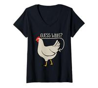 Donna Indovina Un Pollo... Farm Pet Chick Eggs per Bambini, Uomini e Donne Maglietta con Collo a V