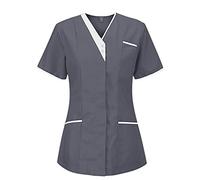 Donna Infermiera Estiva con Scollo A V Uniforme da Infermiera Sanitaria con Tasche Top Casacca Manica Corta Camice Bianco da Laboratorio Clinica Cameriera Etichetta Camicia Uniforme Medica Estiva