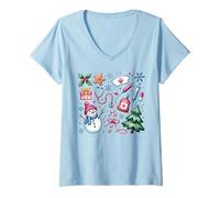 Donna Infermiere di Natale Uomini Donne Bambini Infermiere Cute Xmas Nurse Maglietta con Collo a V