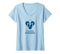 Donna Infradito I Love Summer a Forma di Cuore Maglietta con Collo a V