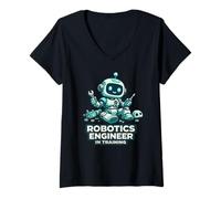 Donna Ingegnere robotico in Formazione Cute Robot Design Maglietta con Collo a V