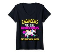 Donna Ingegnere Unicorn, Magical Unicorn Engineering Uomo Donna Maglietta con Collo a V