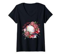 Donna Inghilterra Rugby Bandiera Inglese Rugby Inghilterra Donne Le Rose Rosse Maglietta con Collo a V