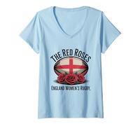 Donna Inghilterra Rugby Bandiera Inglese Rugby Inghilterra Donne Le Rose Rosse Maglietta con Collo a V