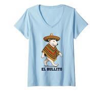 Donna Inglese Bull Terrier El Bullito Wild West Messicano Occidentale Maglietta con Collo a V