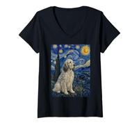 Donna Inglese Setter Cane Van Gogh Notte Stellata Maglietta con Collo a V