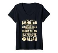 Donna Inizia con Bismillah End con Alhamdulillah Muslim Islamic Maglietta con Collo a V