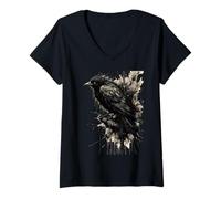 Donna Inkstorm Crow Silenzio Davanti alla caw Maglietta con Collo a V