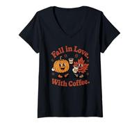 Donna Innamorati del Simpatico bevitore di caffè Autunnale Coffee Coffee Maglietta con Collo a V