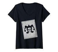 Donna Inquietante Joker Carta da Gioco Maglietta con Collo a V