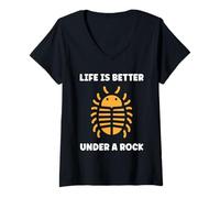 Donna Insect Woodlice Quote Pill Bug Life is Better Under a Rock Maglietta con Collo a V