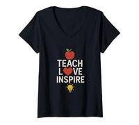 Donna Insegna, AMA, ispira con Apple e Lightbulb Art Maglietta con Collo a V
