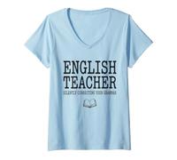 Donna Insegnante di Inglese correggere silenziosamente la Grammatica Divertente Maglietta con Collo a V
