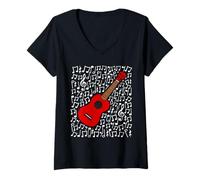 Donna Insegnante di Musica con Note Musicali per Ukulele Maglietta con Collo a V