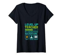 Donna Insegnante Livello-Up Il Mio Soggetto è un'avventura Gamer Educazione Maglietta con Collo a V