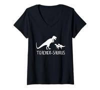 Donna Insegnante-Saurus -Funny Got Caught, Animale Domestico dell'insegnante, Bambini della Scuola Maglietta con Collo a V