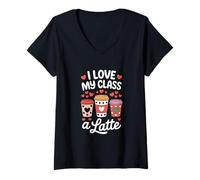 Donna Insegnanti San Valentino Amo la mia Latte Coffee Maglietta con Collo a V