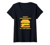 Donna Insert Cheese Burger To continue Awesome Pixelated Food Tees Maglietta con Collo a V