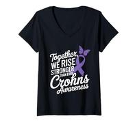 Donna Insieme aumentiamo la consapevolezza del morbo di Crohn Purple Ribbon Maglietta con Collo a V