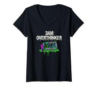 Donna Insomnia 3AM Overthinker Melting Clock Aesthetic Maglietta con Collo a V