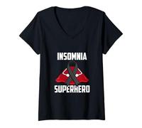 Donna Insonnia Superhero Warrior Fighter Nastro Nero Maglietta con Collo a V