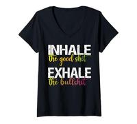Donna Inspirare Il Buon espirare Il Chakra Psichedelico di Yoga delle stronzate Maglietta con Collo a V
