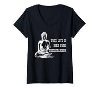 Donna Inspirational Buddha Citazione True Love Understanding Maglietta con Collo a V