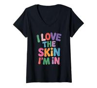 Donna Inspiring I Love The Skin I'm in Teacher Awareness Donne Uomini Maglietta con Collo a V