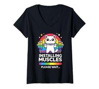 Donna Installazione Muscoli Divertente LGBT Rainbow Gym Fitness Cat Meme Maglietta con Collo a V